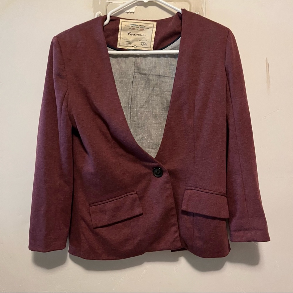 Anthropologie Cartonnier dark pink single button cotton blazer